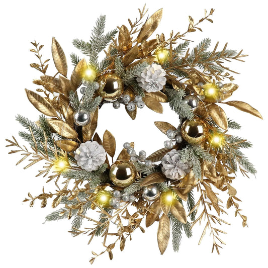 Christmas Wreath 20 Inch Christmas Door Decoration Garland With Warm Lights - Enfance-Heureuse