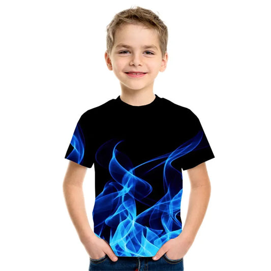 New Boys' Three-color Flame 3D Printed Short-sleeved T-shirt - Enfance-Heureuse