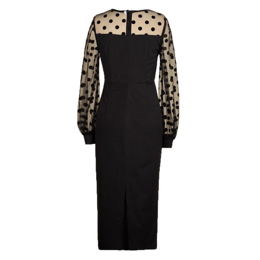 Women's Clothing Dot Mesh Patchwork Waist-slimming Sheath Long Sleeve Dress