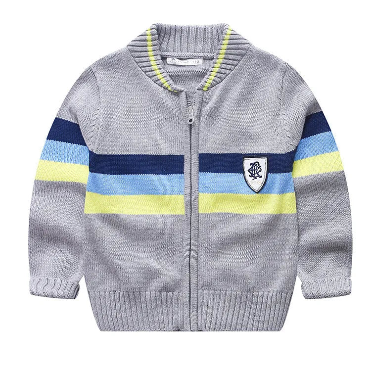 Round Neck Striped Color-block Zipper Sweater - Enfance-Heureuse