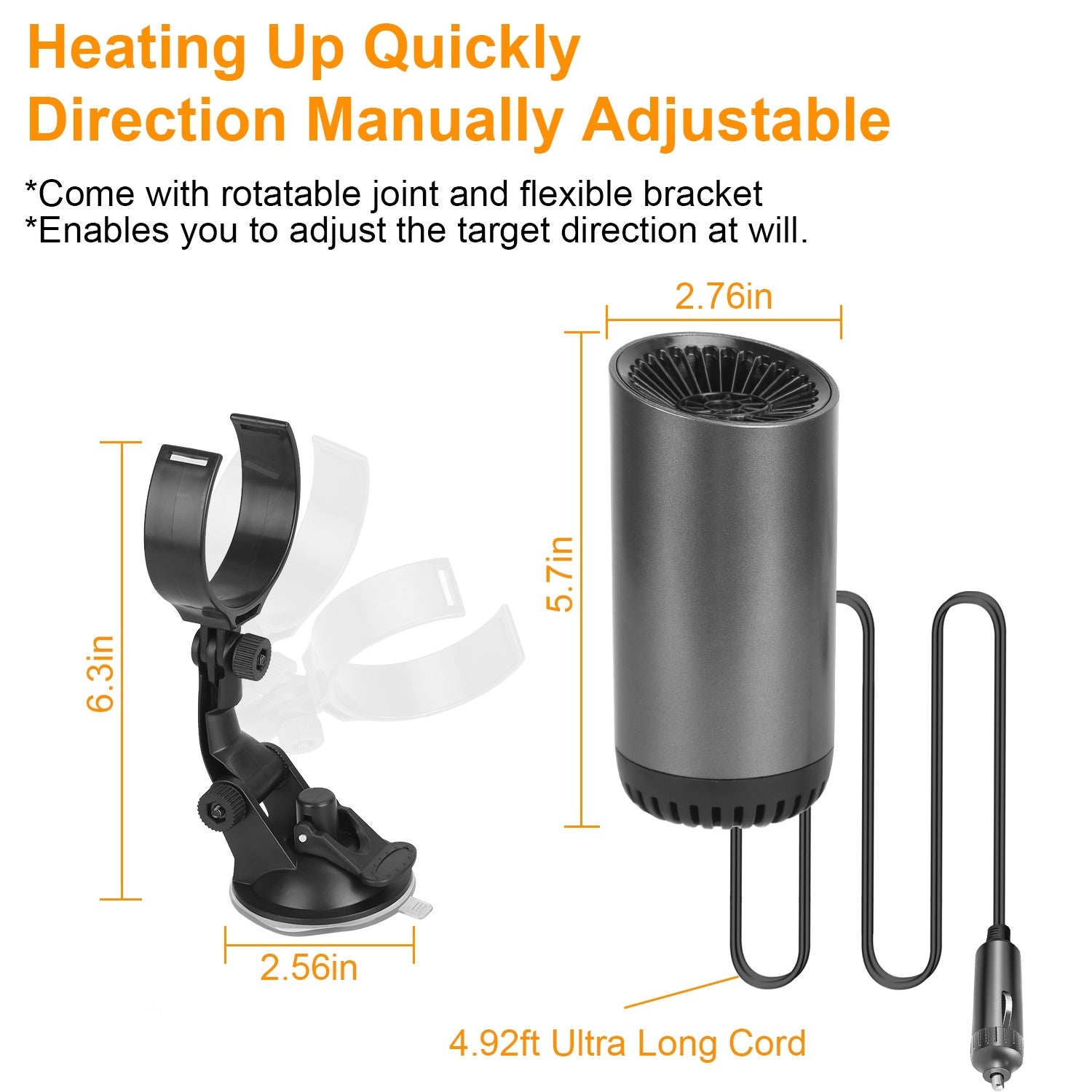 1Pc 12V 150W Portable Car Heater 2 In 1 Heating Cooling Fan Rotatable Demister Defroster With 4.92ft Cord - Enfance-Heureuse