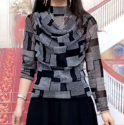 Undershirt Women's Half-high Collar Long Sleeves Shirt Fashionable Hiding Fat Stretch Shirt - Enfance-Heureuse