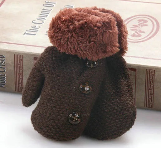 Children's Gloves Knitted And Velvet Gloves Double-Layer Thickening With Lanyard - Enfance-Heureuse