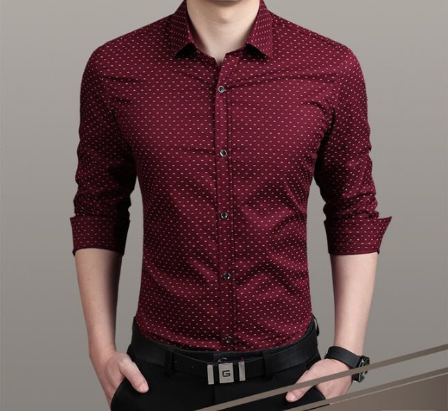 Brand Fashion Male Shirt Long-Sleeves Tops Polka Dot Printing Mens Dress Shirts Slim Men Shirt Plus Size M-5XL FGT - Enfance-Heureuse