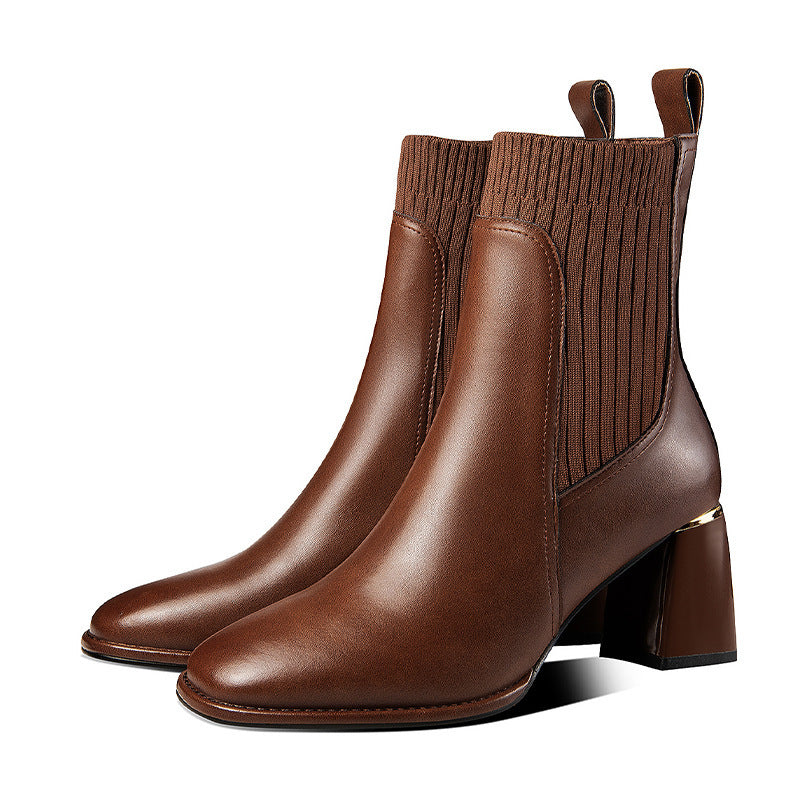 Thick Heel Round Toe Mid-heel Retro Mid-tube Women's Shoes - Enfance-Heureuse