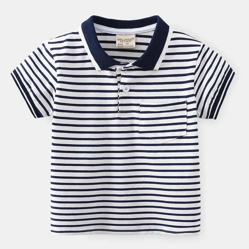 Children's Striped Short Sleeve Spicy Striped POLO Shirt - Enfance-Heureuse