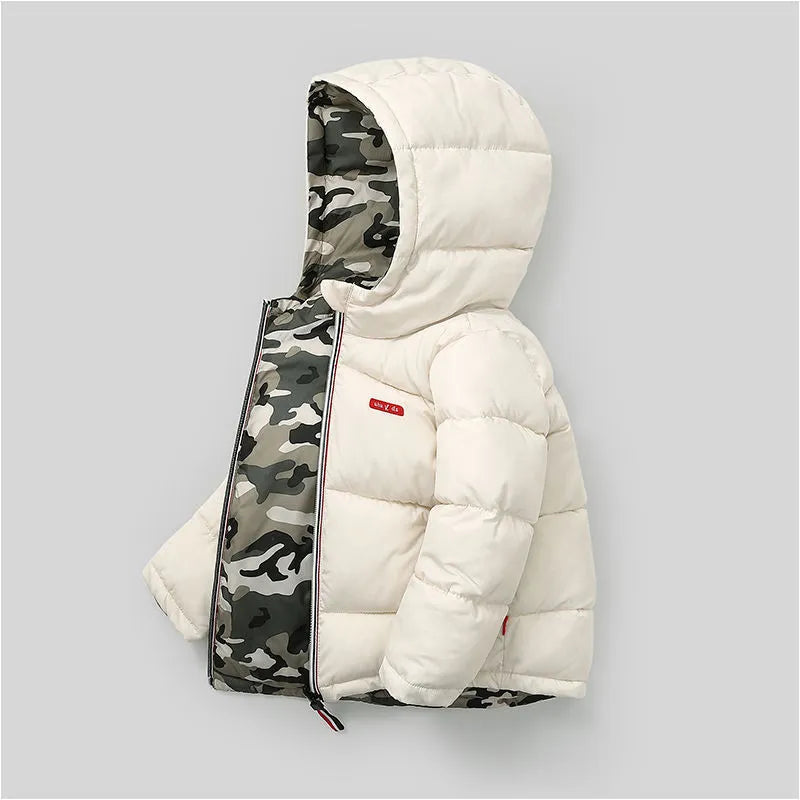 Les moyens et petits enfants portent des vestes d'hiver rembourrées à double face - Enfance-Heureuse