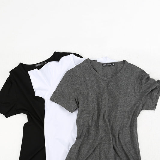 3 Pieces Solid Color Short Sleeved T-Shirt Mens Clothes Summer Slim Round Neck Half-Sleeved Tight-Fitting Trendy Cotton Bottoming Shirt Men - Enfance-Heureuse