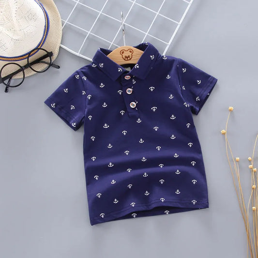Anchor Print Little Boy's Children's Suit Korean Short Sleeve T-Shirt Children's Wear - Enfance-Heureuse