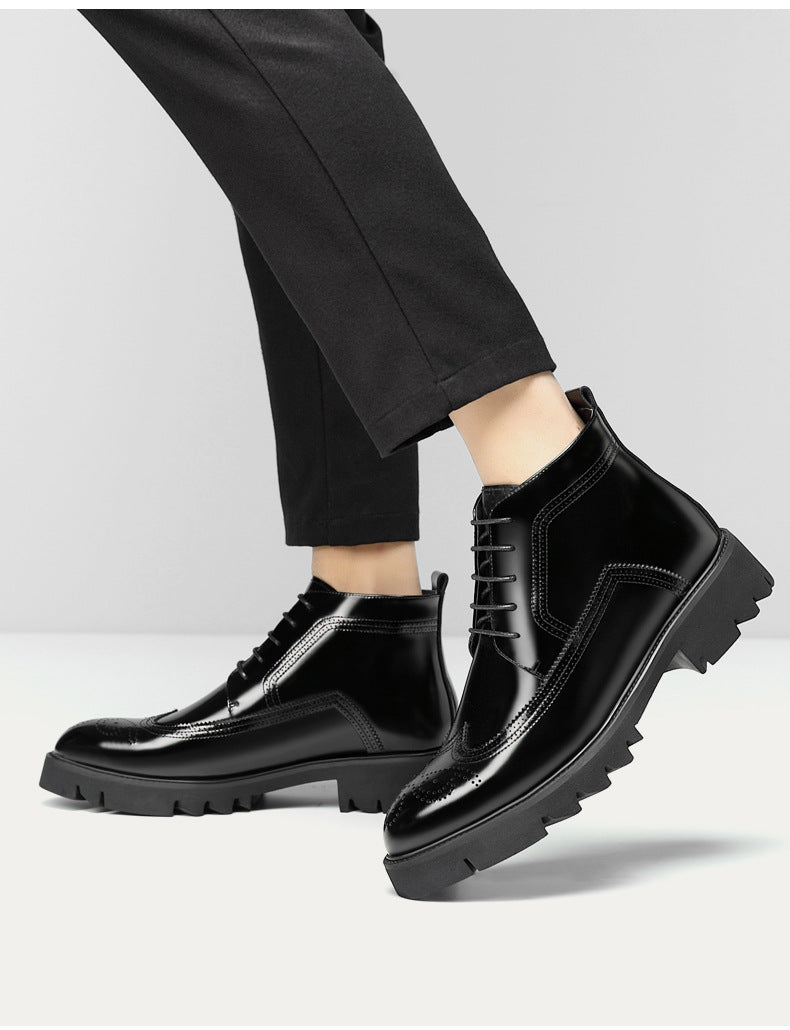 Leather Martin Boots Thick-soled British High-top Increase Leather Shoes - Enfance-Heureuse