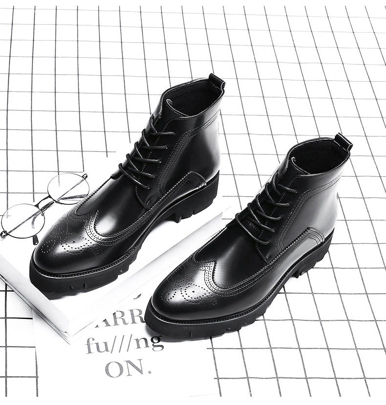 Leather Martin Boots Thick-soled British High-top Increase Leather Shoes - Enfance-Heureuse