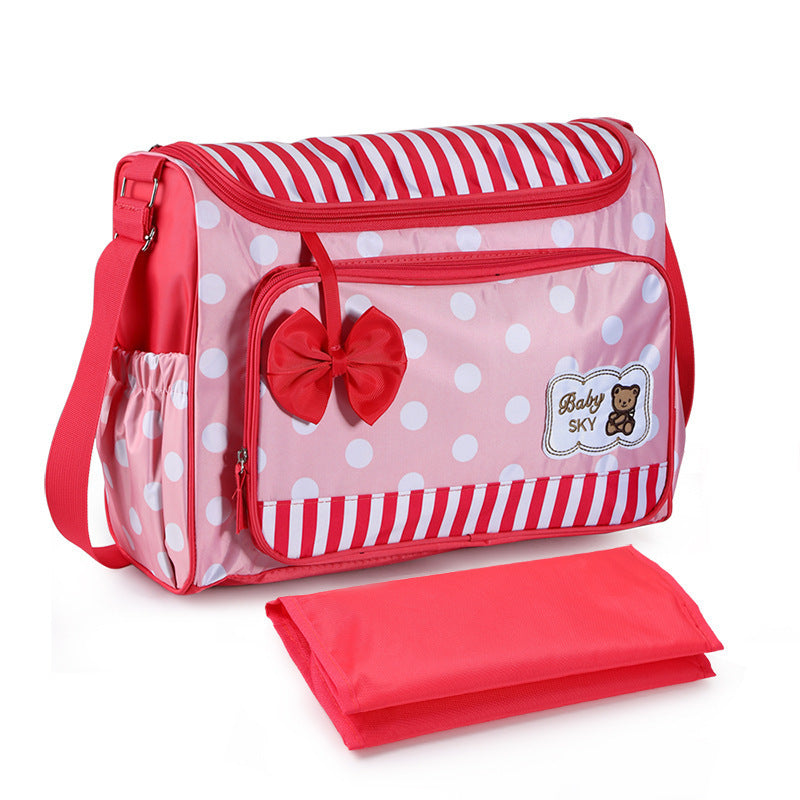 Mommy Bag Four-Piece Bowknot Outing One-Shoulder Multifunctional Large-Capacity Bag For Mother, Baby And Mother - Enfance-Heureuse