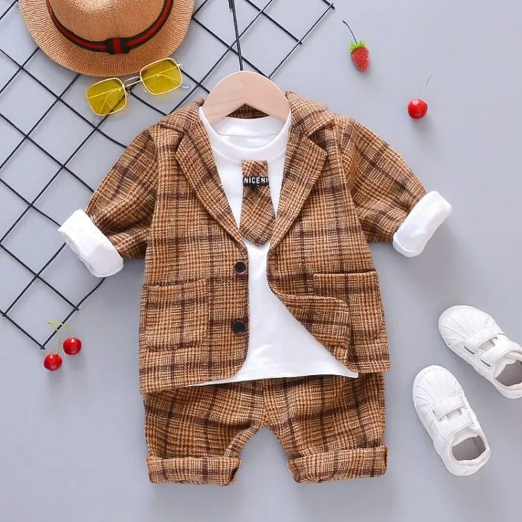 Trois-Pièce Pour Enfants Vêtements Pour Printemps Et Automne Coréenne Plaid Petit Costume - Enfance-Heureuse