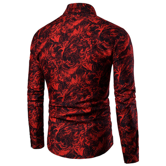 Autumn and Winter Mens Shirt Printed Casual Long Sleeved Shirt Slim Fit Male Social Dress Shirt For Men - Enfance-Heureuse