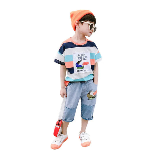 Boys Summer Suit Handsome Denim Shorts Summer - Enfance-Heureuse
