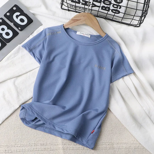 Small And Medium-sized Children's Round Neck Mesh Comfortable Half-sleeved Blouse - Enfance-Heureuse