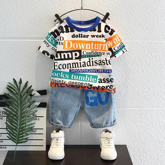 Été beau bébé été à manches courtes vêtements deux pièces costume - Enfance-Heureuse