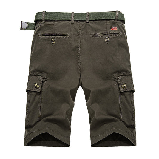 Mens Outdoor Big Pockets Solid Color Knee Length Cargo Pants Casual Cotton Beach Shorts - Enfance-Heureuse