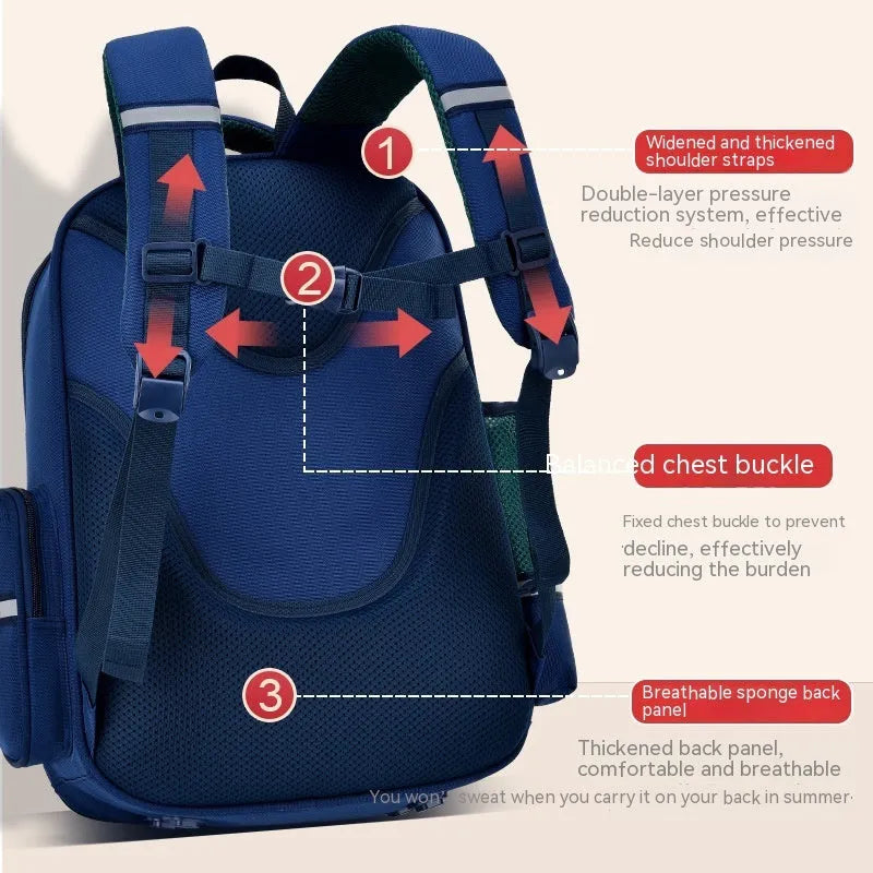 Primary School Student Schoolbag Male Grade 1-3-6 Portable Burden Alleviation Large Capacity Children's Schoolbag Backpack - Enfance-Heureuse
