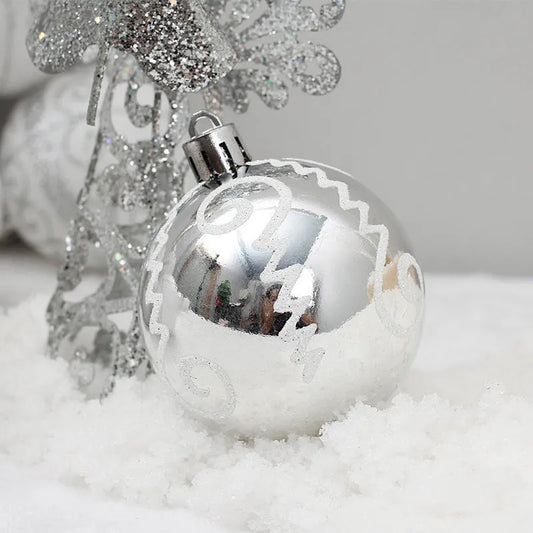 Christmas Decoration Supplies Silver Colored Drawing Ball Package - Enfance-Heureuse