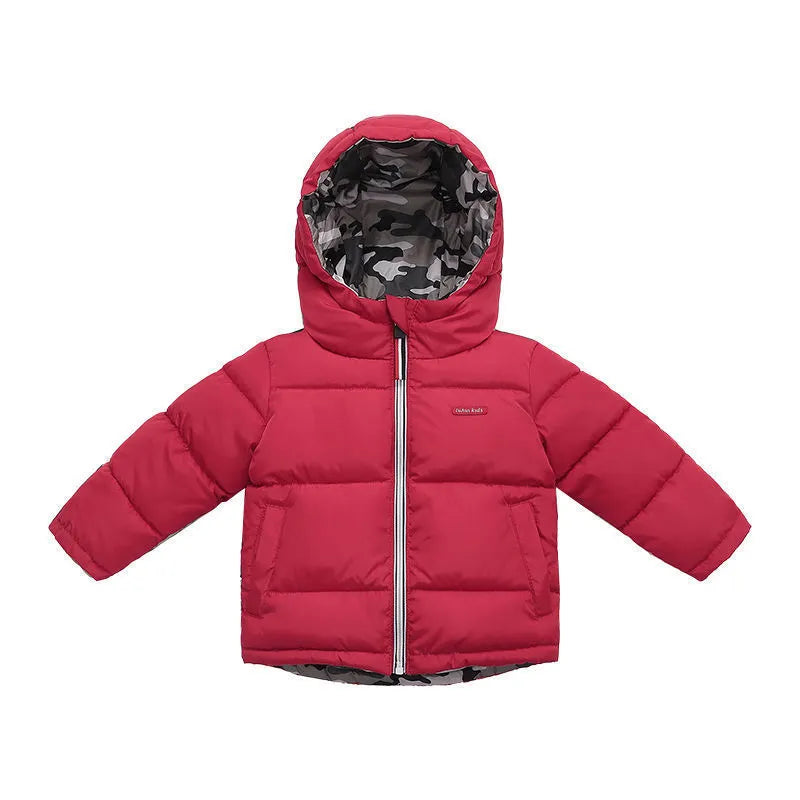 Les moyens et petits enfants portent des vestes d'hiver rembourrées à double face - Enfance-Heureuse