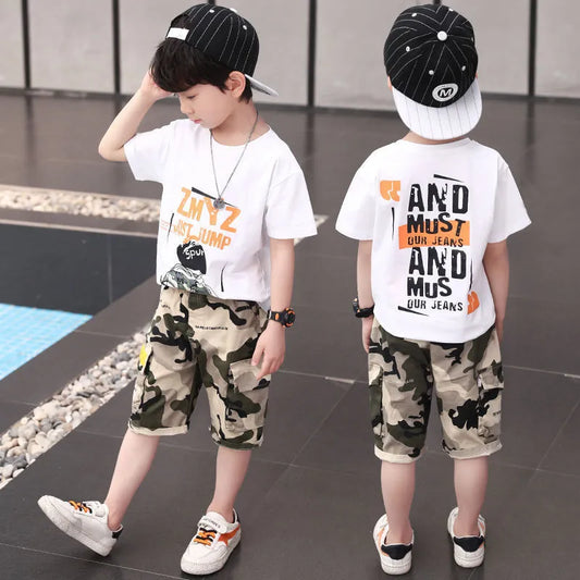 Ensemble de shorts à manches courtes imprimés pour garçons - Enfance-Heureuse