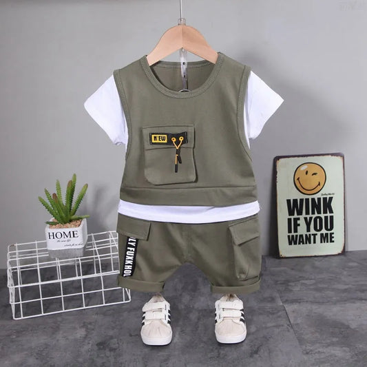 Shorts à manches courtes avec patchwork pour garçons - Enfance-Heureuse