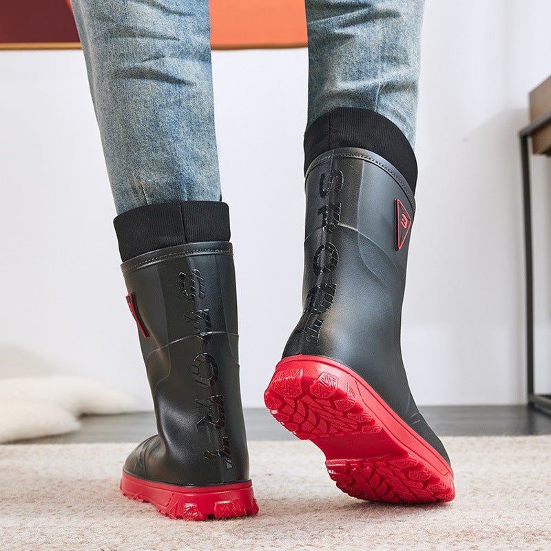 Thermal Men's Rain Boots Fixed Cotton Mid-high Tube - Enfance-Heureuse
