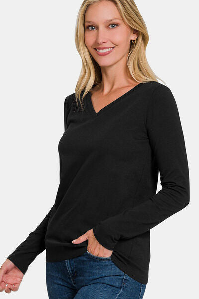 Zenana Full Size V-Neck Long Sleeve T-Shirt - Enfance-Heureuse