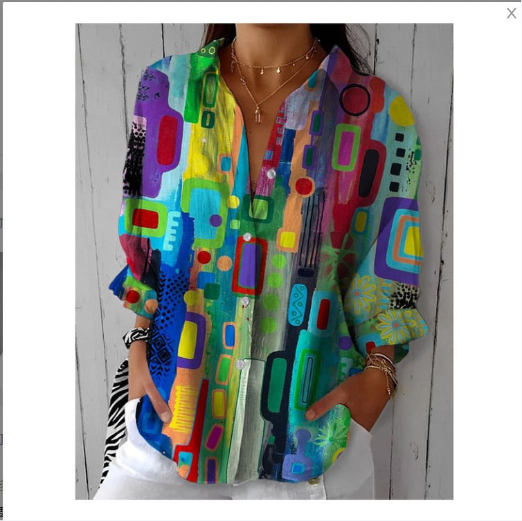 Floral Print Long-sleeved Shirt Women's Casual Button Tops Clothing - Enfance-Heureuse