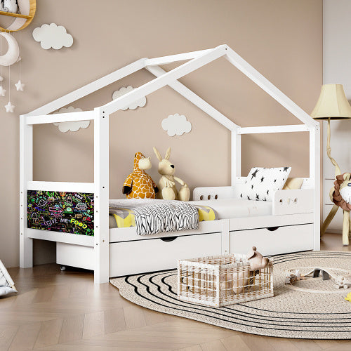 Solid Wood Children's Bed With Double Drawers - Enfance-Heureuse