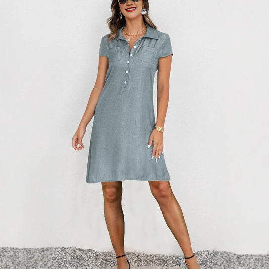 Split Pocket Large Swing Skirt Plus Size Casual Denim Dress - Enfance-Heureuse