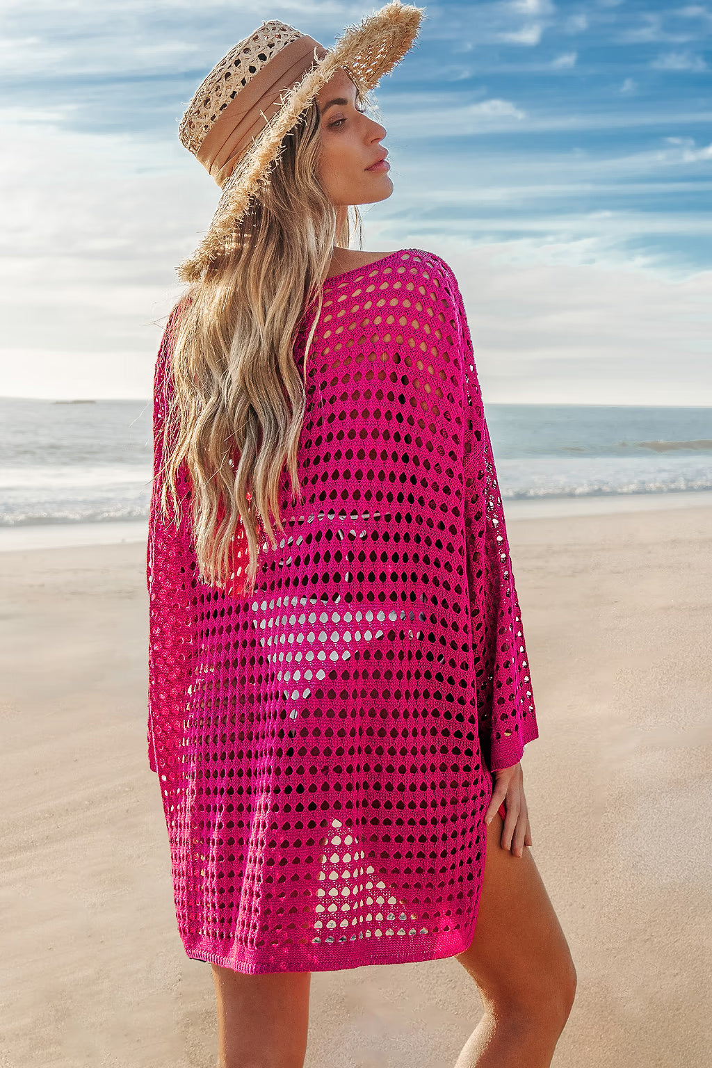 Oversized Boat Neck Cut-Out Cover-Up - Enfance-Heureuse