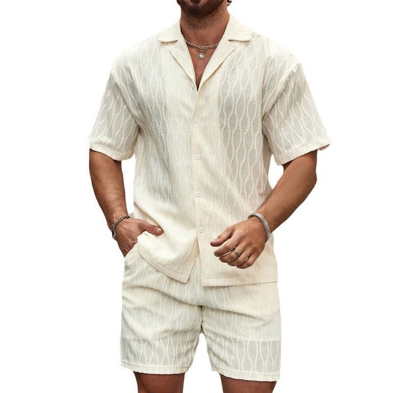 Men Tracksuits Summer Fashion Solid Loose Casual Two Pieces Lapel Button Shirt Shorts Beach Holiday All-match Outfits Male - Enfance-Heureuse