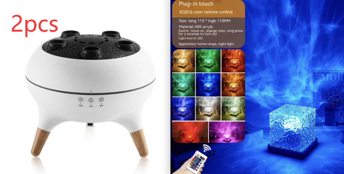 LED Water Ripple Ambient Night Light USB Rotating Projection Crystal Table Lamp RGB Dimmable Home Decoration 16 Color Gifts - Enfance-Heureuse