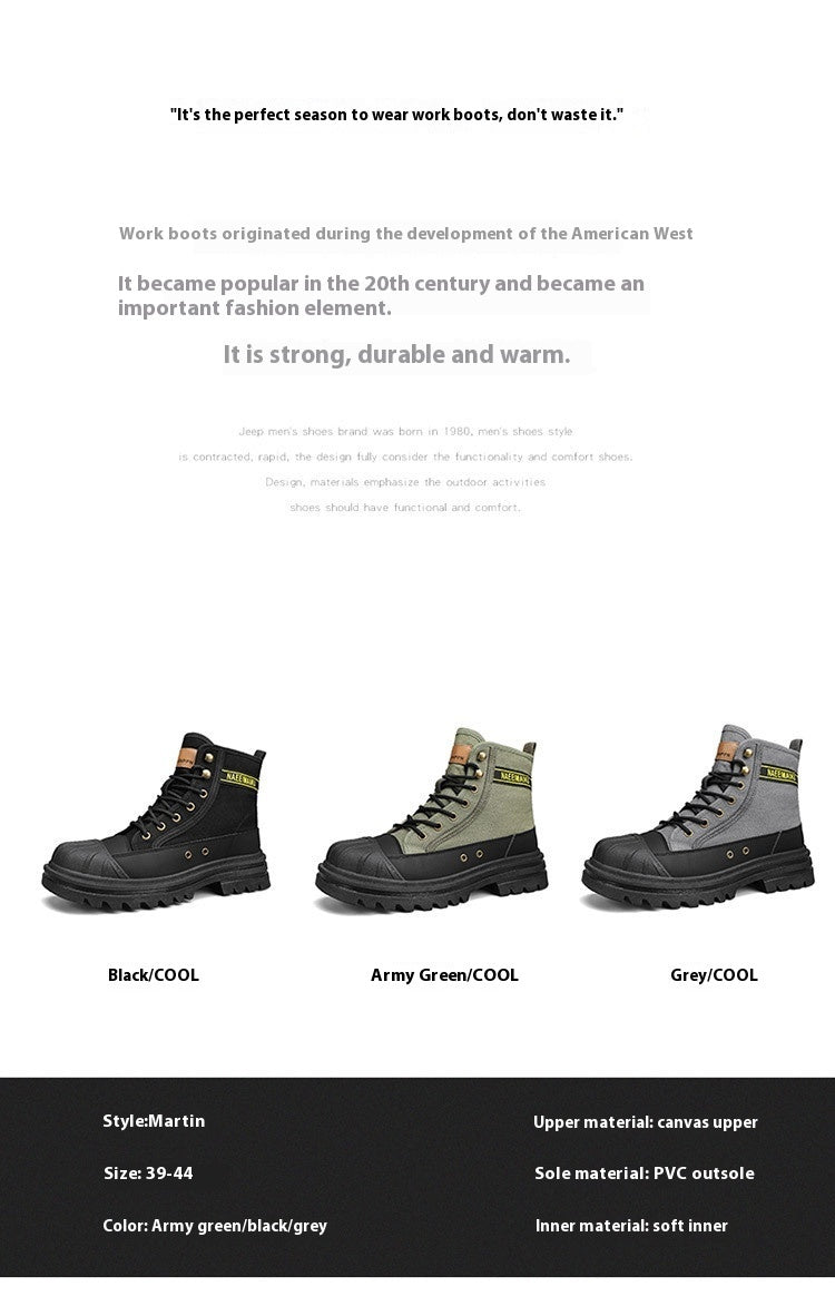 Thick-soled Canvas Casual Sports Men's All-match Work Motorcycle Boots - Enfance-Heureuse