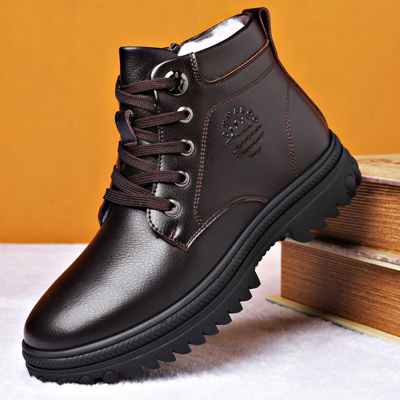 Winter Cotton Shoes Men's Leather Thickened Wool - Enfance-Heureuse