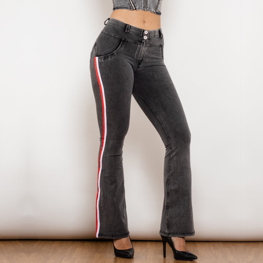 Shascullfites Melody Jeans Push Up Effect Skinny Jeans Sexy Lift Striped Flare Jeans Women's Denim Pants - Enfance-Heureuse