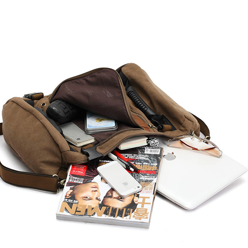 Men Canvas Backpack Huge Travel School Shoulder Computer Backpack Functional Versatile Bags Multifunctional Laptop Bag - Enfance-Heureuse