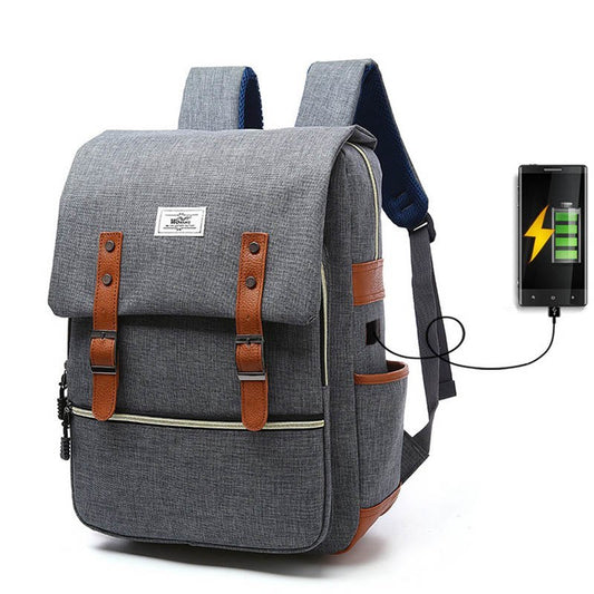 Vintage men women canvas backpacks school bags for teenage girls laptop backpack with USB charging fashion travel - Enfance-Heureuse