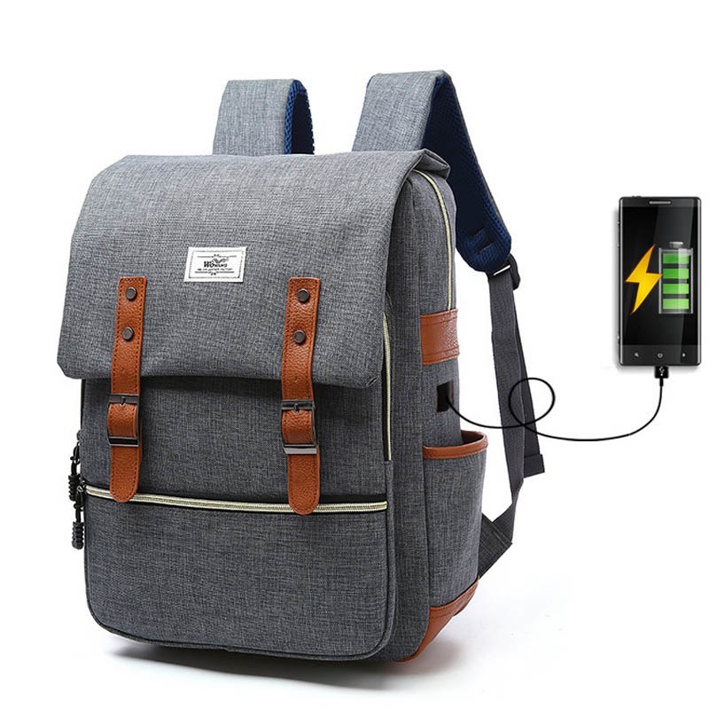 Vintage men women canvas backpacks school bags for teenage girls laptop backpack with USB charging fashion travel - Enfance-Heureuse