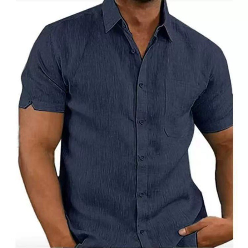 Men Short Sleeve Summer Solid Shirts Casual Loose Tops Tee - Enfance-Heureuse