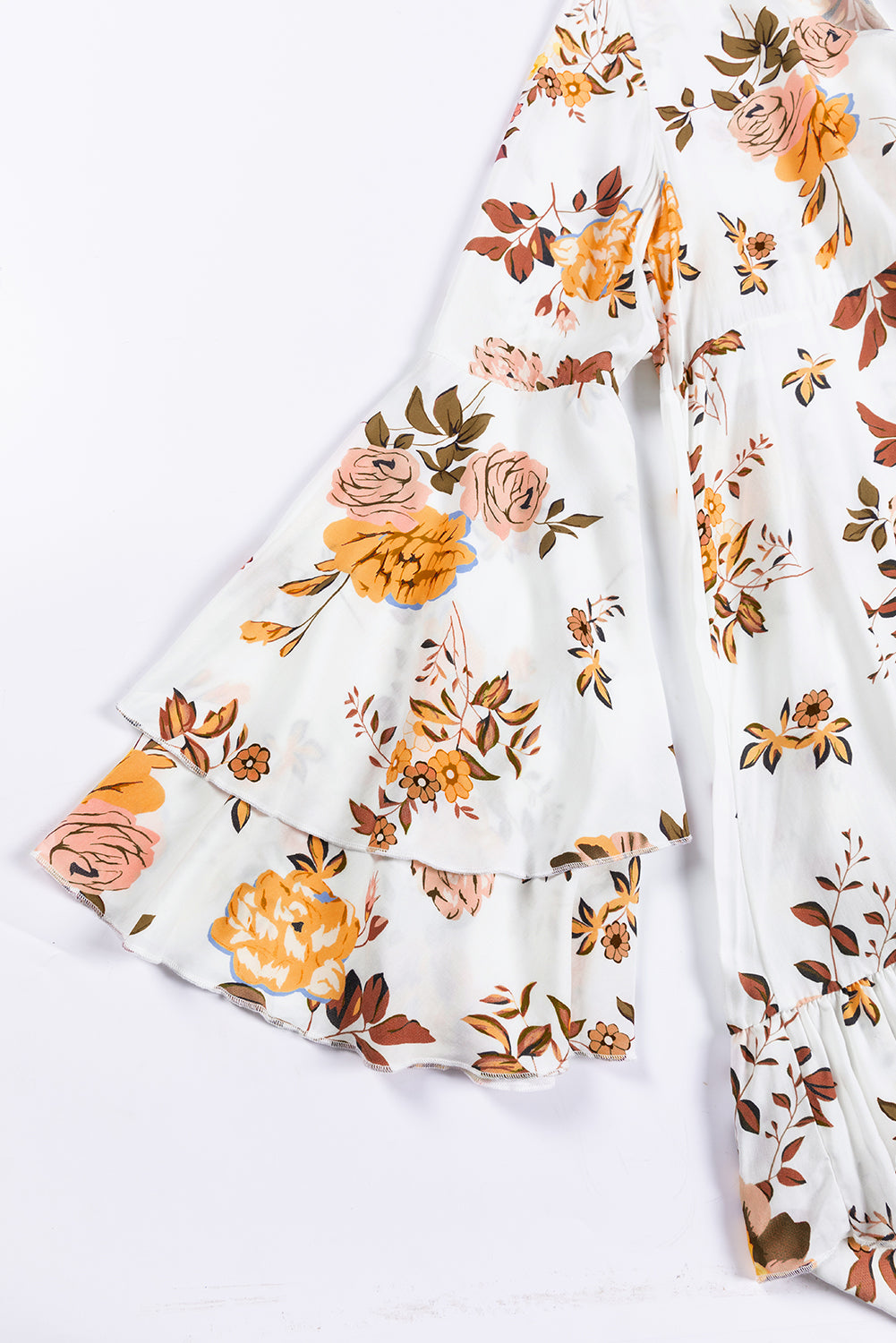 Printed V-Neck Flare Sleeve Mini Dress - Enfance-Heureuse