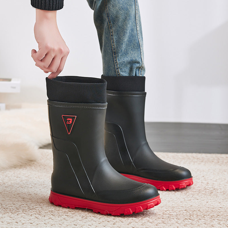 Thermal Men's Rain Boots Fixed Cotton Mid-high Tube - Enfance-Heureuse