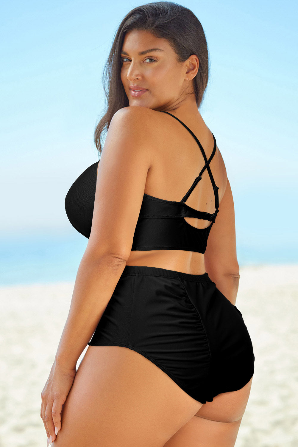 Full Size Halter Neck Crisscross Ruched Two-Piece Swimsuit - Enfance-Heureuse