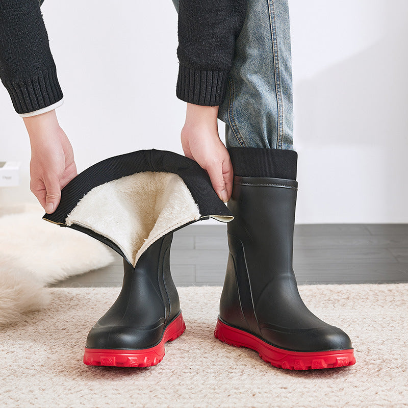 Thermal Men's Rain Boots Fixed Cotton Mid-high Tube - Enfance-Heureuse
