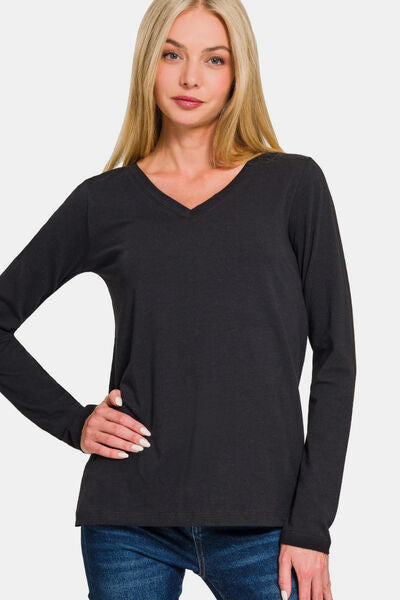 Zenana Full Size V-Neck Long Sleeve T-Shirt - Enfance-Heureuse