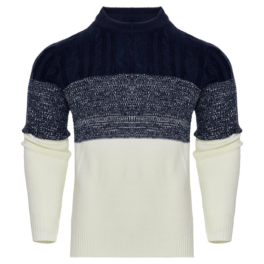 Men's Casual Color Block Long Sleeve Cable Knit Pullover Sweater - Enfance-Heureuse