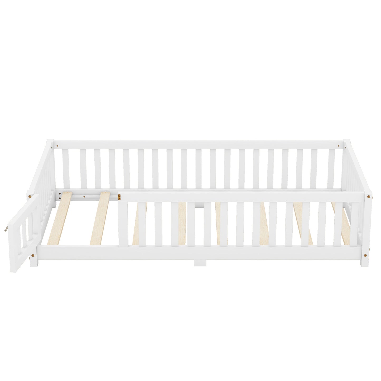 Twin Size Bed Floor Bed With Safety Guardrails And Door For Kids, White - Enfance-Heureuse