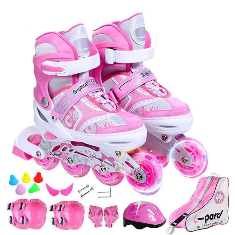 Skate enfants ensemble complet débutant réglable Skate chaussures garçons patins à roulettes femmes - Enfance-Heureuse